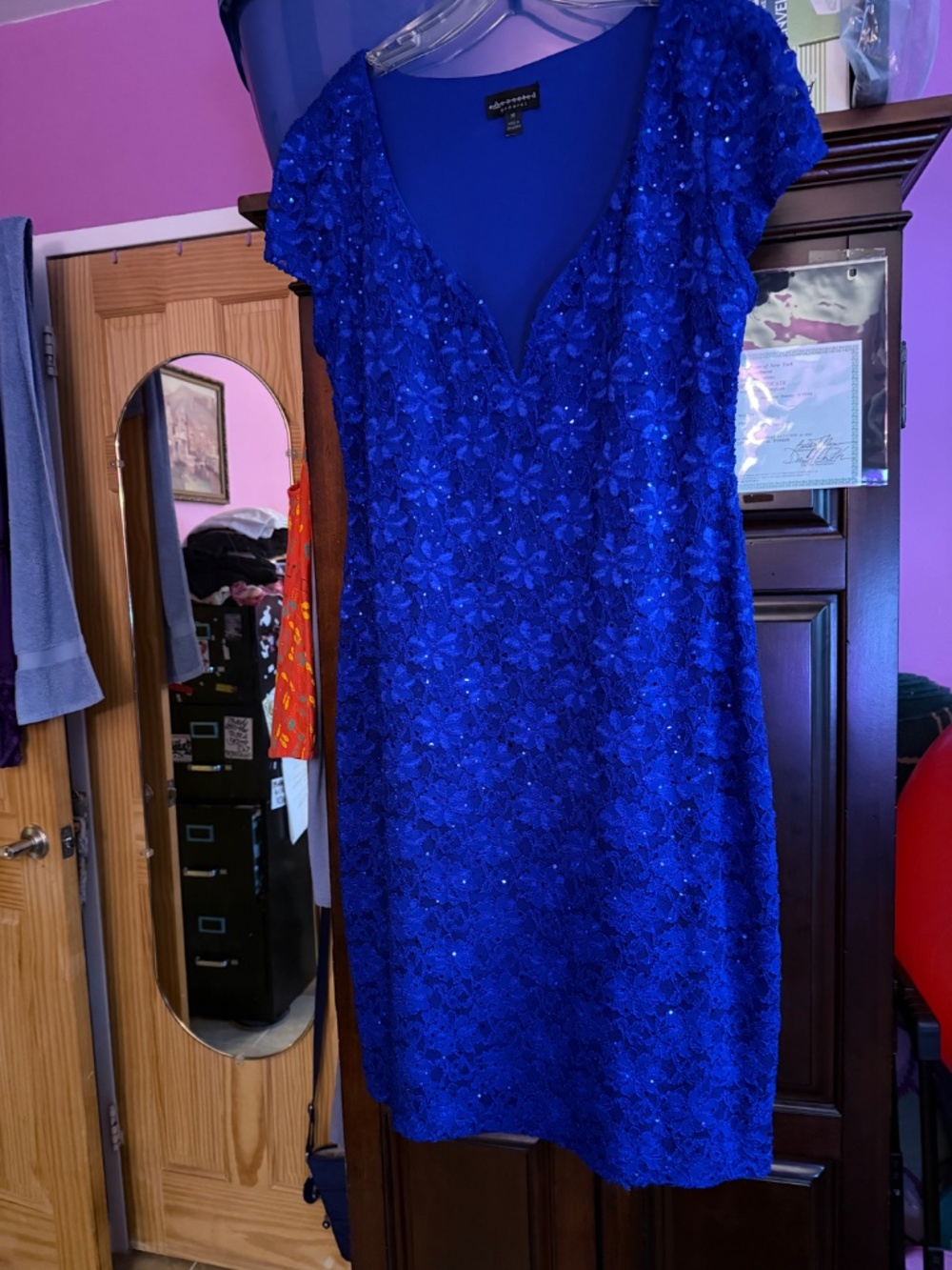 Connected Apparel Royal Blue Sequin Lace Sheath Formal Dress Size 16